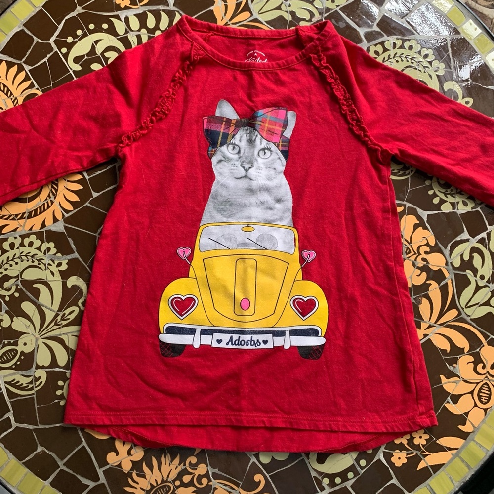 FADED GLORY Girls Kitty Print Shirt Sz:5